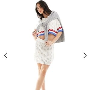 ASOS DESIGN knit polo shirt & A-line mini skirt in textured stitch with strip